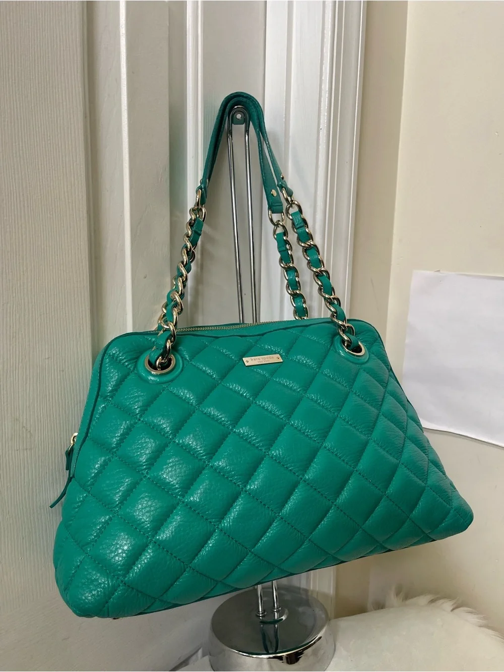 kate spade Quilted Teal Shoulder Bag with Gold Chain Straps